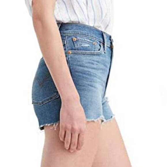 Levi’s Sapphire Dust High Rise Distressed Shorts Waist 27 Size 4 - Picture 2 of 11